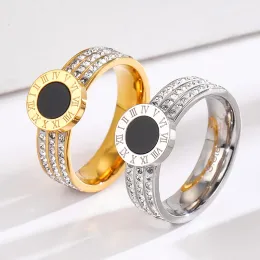 Numeri romani strass colore che preserva la moda fascino moda anello in oro 14k gioielli con conchiglia nera