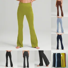 Yoga Grooved Womens Flared Pants Fashion High Waist Wide Leg Thin Fit Belly Bell-bottom Trousers Shows Legs Long Flare Fitness High quality pants
