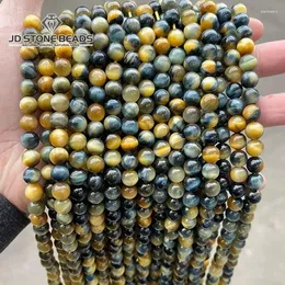 Lösa ädelstenar 5a färgad färg dröm tiger ögon pärlor naturlig sten slät pärla för smycken gör armband halsband handgjorda tillbehör