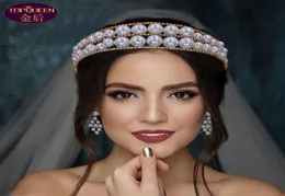 수제 진주 다이아몬드 헤어 밴드 Tiara Baroque Crystal Bridal Headwear Crown rown wedding jewelry 헤어 액세서리 DIAM6821082