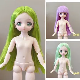 Hair Color 30cm Anime Face Dolls 16 BJD Doll or Head Multi Joint Movable Bjd for Girls 240304