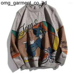 Nya herrtröjor 24SS Fashion Brand Streetwear Harajuku tröja vintage Retro Tom Jerry Anime stickad Autumn Cotton Pullover Mens Womens hoodie