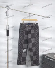 xinxinbuy män kvinnor designer pant chessboard grid jacquard brev tryckning gitter vår sommar casual byxor svart aprikos vit m-2xl