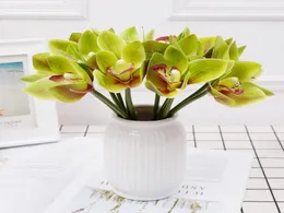 3 desenli yapay çiçek 6 başlık cymbidium palm buket düğün dekoratif kelebek orkide çiçekler Bunch arka plan8449613