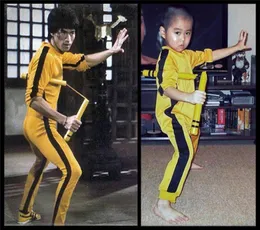 Bruce Lee Overall Jeet Kune Do Game of Death Kostüm Overall Bruce Lee Klassisch Gelb Kung Fu Uniformen Cosplay JKD Nunchaku Set5411415
