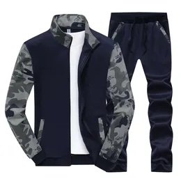 2020 masculino outono esportes camuflagem moletom com capuz casual jaqueta de manga comprida conjunto de gola alta padrão