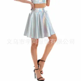 skirt Summer Sexy Sparkle Pu Holographic Aline Skirts Pocket Music Festival Women Gradient Color Slim Short Skirt Streetwear Harajuku