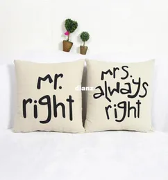 Popular Funny Mr Right Mrs Al ways Right Print Blend Cotton Linen Pillow Case Bed Sofa Cushion Cover Home Accessories6160973