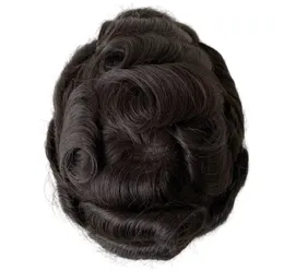 32mm Wave Indian Virgin Human Hair Systems Black Color #1B Knots Pu Toupee 8x10 Full Hud Unit for White Men