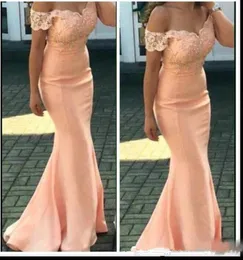 Setwell barato vestidos de dama de honra para casamentos pêssego boné mangas rendas apliques sereia até o chão formal dama de honra vestidos plu1521042