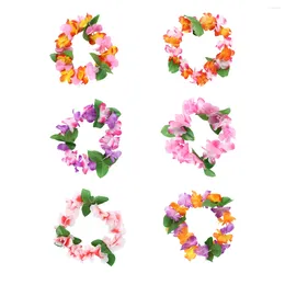 Decorative Flowers 6pcs Colorful Hawaiian Flower Wreath Headband Headdress Hawaii Luau Tropical Headpiece Party Supplies (Random)