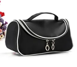 Makeup Bag with Mirror Canvas Tragbare Kosmetiktasche Portable Double Zipper Travel Black Cosmetic Bags5168102