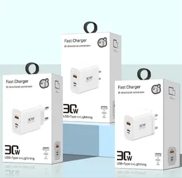 C till L 3 Port Reversible USB C Wall Charger Block 30W PD Fast Type C Charging Block för iPhone Type C QC 3.0 på Samsung S24 Snabbladdning av mobiltelefonladdare med låda