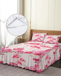 Юбка-кровать Фламинго Цветок Акварель Эластичное покрывало с наволочками Наматрасник Комплект постельного белья Простыня