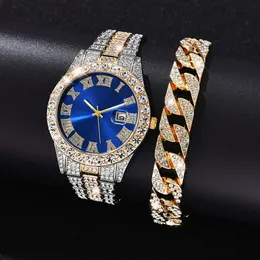 Wrist Watches Full Iced Out Cuban Link Chain Bracelet Set Diamond Jewelry Sets for Men