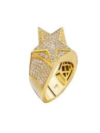 Anelli nuziali JEWE S925 Fantasia placcato oro 14K Stella a cinque punte CZ Pietra ghiacciata Cubic Zirconia Gioielli Hip Hop Uomo Diamante 22094927026