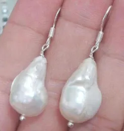 12x18mm genuina Natural blanco barroco perla KESHI 925 pendientes de la plata esterlina5256347