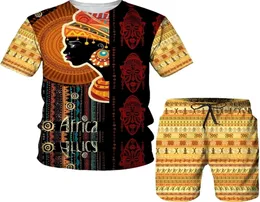 Män kvinnor afrikanska t tröjor byxor spårdräkt set sommar casual teesshortsuits vintage stil 3d tryckt traditionella kläder 2205609769