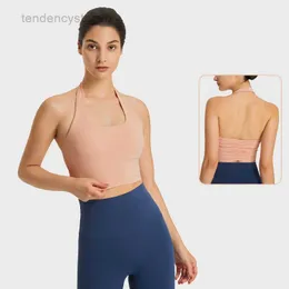 Active Underwear L-146 Hangs Neck Fit Yoga Top Back Fabric Folds Underwear Vest Feels Buttery-Soft Tank Tops Women Fashion Sexy Sports Bra with Removable Cups