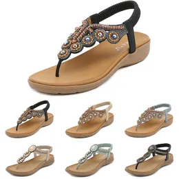 2024 Bohemian Sandalen Frauen Hausschuhe Keil Gladiator Sandalen Damen Elastic Beach Schuhe String Perlenfarbe 34 Gai