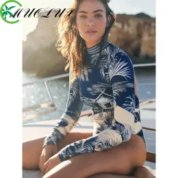 Roupa de banho muolux maiô mulher 2024 sem costas rash guard impressão uma peça roupa de banho bodysuit beachwear surf terno monokini
