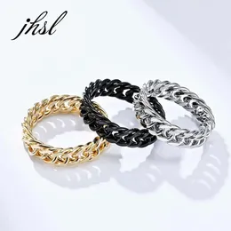 JHSL 6mm Homens Anéis Chain Link Design Aço Inoxidável Preto Ouro Prata Cor Moda Jóias EUA tamanho 5 6 7 8 9 10 11 12 240219