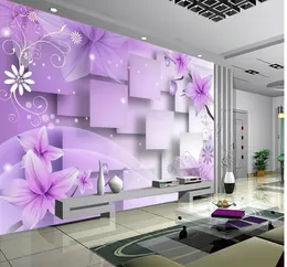Po Anpassen der Größe 3D Lila warme Blumen TV-Wandbild 3D-Tapete 3D-Tapeten für TV-Hintergrund1288260