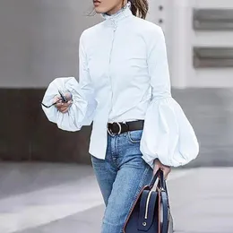 Koszule damskie Modigirl Black White Blouses for Urban Lady Spring Summer Modna stojak z kołnierzem koronkowe puff rękawy 2024 Tops