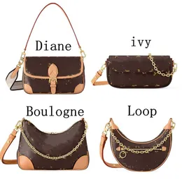 Shoulder Bags Top LOOP wallet on chain ivy brown Shoulder Designer bag Womens mens Clutch half moon Luxury Diane bag Cross Body Leather chain tote purses hand bags