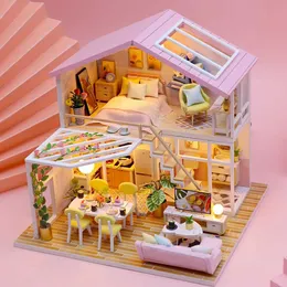 建築/DIYハウスドールハウスミニDIYスモールキットプロダクションルームプリンセスおもちゃ家具付きホームベッドルームの装飾木製CRAF