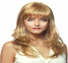 Women039s شقراء الشعر المستعار Tousled Curly Curly 100 الباروكات البشرية مع Bangs7302124