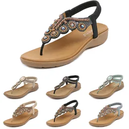 Populära bohemiska sandaler kvinnor tofflor kil gladiator sandal kvinnor elastiska strandskor sträng pärla färg52 gai