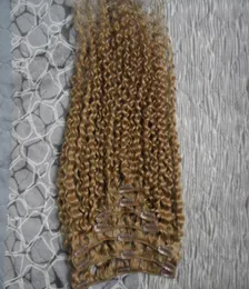 Moğol kinky kıvırcık klipsi saç uzantılarında 7PCA 100G klipsinde AFRO saç uzantısında 10quot26