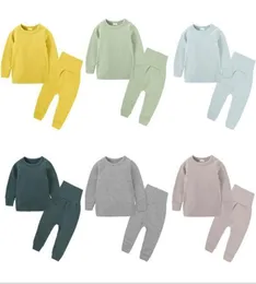 Children Home wear Infant Baby Boys Girls 100 Cotton Pajamas Set 2pcs Solid Sleepwear Loungewear Kids Evening Dress 2010266542633