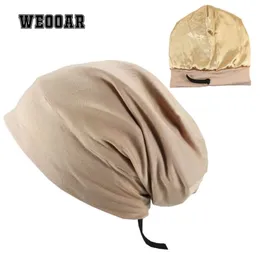 WEOOAR регулируемая атласная шапка на подкладке для женщин и мужчин, шелковая атласная шапка для волос, ночная шапочка для сна, хлопковая шапочка с капюшоном MZ226 2201242547