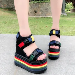 14CM Summer Ladies Sandals Platform 2024 Mesh Women Wedges Thick Bottom Casual Sneakers Comfortable White 652 106 5