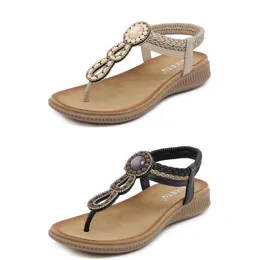 2024 Bohemian Sandals Women Slippers Wedge Gladiator Sandal Womens Elastic Beach Shoes String Bead Color25 GAI