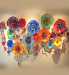 Modern Lamps Arts Plate Colorful Hand Blown Glass Hanging Plates Platter Murano Style Flower Wall Art for Restaurant el Project8328990