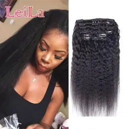 Peruvian Human Hair 7Pieces SET Kinky Straight Clip In Human Hair Extensions Natural Black Coarse Yaki Human Hair Weaves4949245