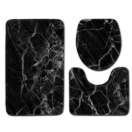 Tappetini da bagno Set da 3 pezzi Set di tappetini da bagno in marmo nero Tappeto contorno Flanella Piedistallo antiscivolo Coperchio del sedile Er Drop Consegna a casa Gar Dhebh