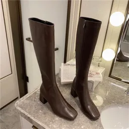 Women Knee High 4cm High Heels Boots Leather Fetish Knight Fashion Boots Booties Lady Low Heels White Autumn Quality Shoes 240306