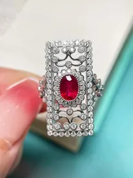 رواتب الكتلة الطبيعية Ruby و Diamond Ring 18k أبيض الذهب المجوهرات الفاخرة الأصلية عتيقة نساء غرامة