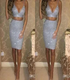 Bling Bling Silver Silver Cocktail Party Dresses Spaghetti Straps Heassed Short Prom Dresses Orgal Vality Bonged Length V7867387