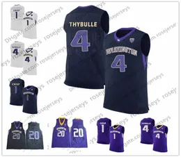 Washington Huskies #4 Matisse Thybulle 5 Jaylen Nowell 11 Nahziah Carter 14 Sam Timmins 21 RaeQuan Battle Maglia bianca nera viola8919171