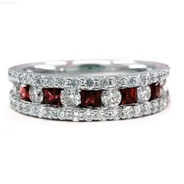 Customized High Quality 18k Solid White Gold Real Diamond Jewels Gemstone Ruby Square Cut Eternity Wedding Band Rings for Women