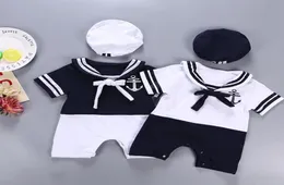 Kinder Baby Jungen Strampler Sailor Body Strampler Hut Set Neugeborene Sommer Overalls Kleidung Outfits3189889