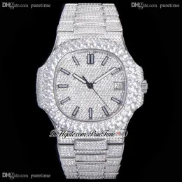 2021 TWF Pavimentada Diamantes 5711 324SC 324CS Automático Mens Watch Stick Marcadores Totalmente Gelado Diamante Pulseira de Aço Inoxidável Super 2663