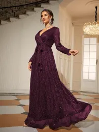 Vestido feminino brilhante de lantejoulas, vestido longo de noite sexy com decote em v, vestido de baile, vestidos de dama de honra para mulheres, vestido de festa com glitter, vestido de coquetel