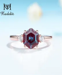 Kuoit 2CT Laborn Pierścień z kamienia szlachetnego Alexandrite For Women 925 Sterling Silver 585 Rose Gold Hexagon Pierścień luksusowy