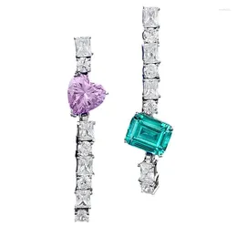 Brincos de pino Um par de cores contrastantes brilhantes europeias e americanas tira longa rosa diamante verde amor